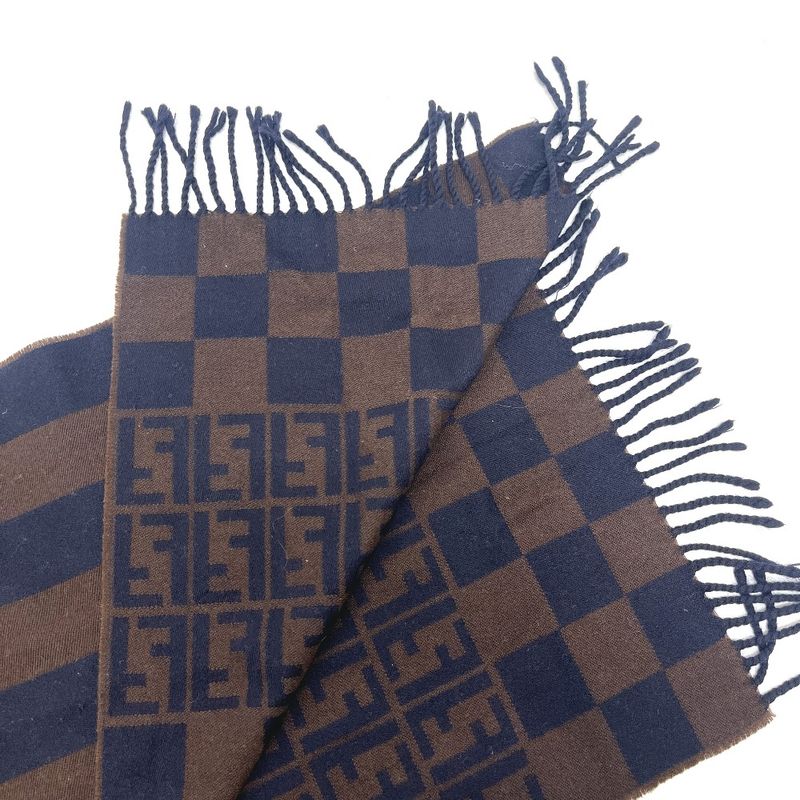 Fendi Scarf Zucca Pattern Pecan Wool Navy