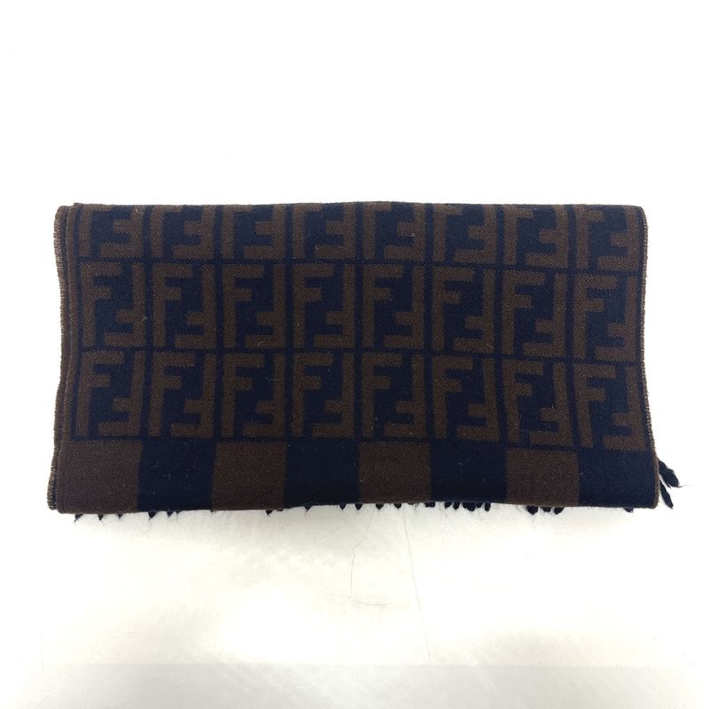 Fendi Scarf Zucca Pattern Pecan Wool Navy