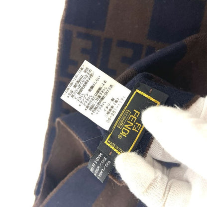 Fendi Scarf Zucca Pattern Pecan Wool Navy