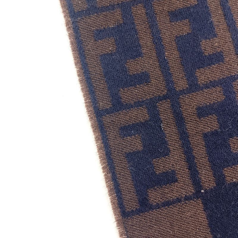 Fendi Scarf Zucca Pattern Pecan Wool Navy
