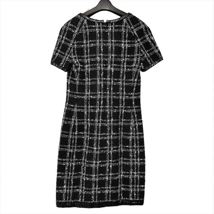 Chanel CC Logo Button Tweed Dress Black 38