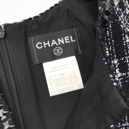 Chanel CC Logo Button Tweed Dress Black 38
