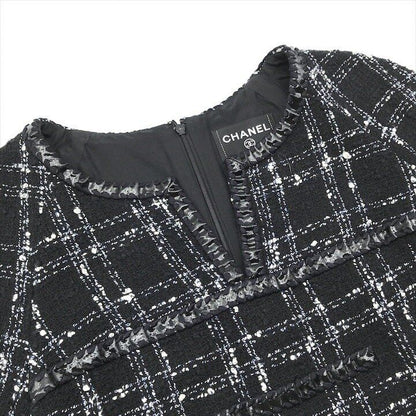 Chanel CC Logo Button Tweed Dress Black 38