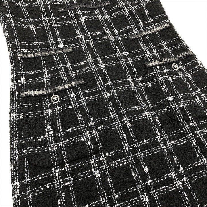 Chanel CC Logo Button Tweed Dress Black 38