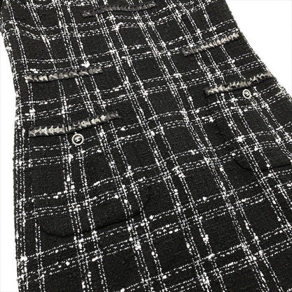 Chanel CC Logo Button Tweed Dress Black 38