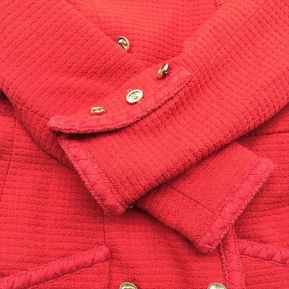 Chanel CC Logo Button Tweed Vintage Long Coat Red