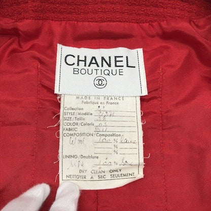 Chanel CC Logo Button Tweed Vintage Long Coat Red