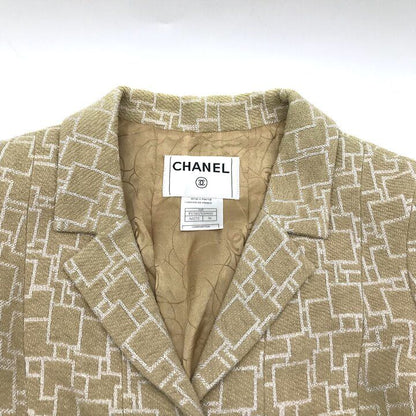 Chanel CC Logo Button Tweed All Over Pattern Jacket Ivory
