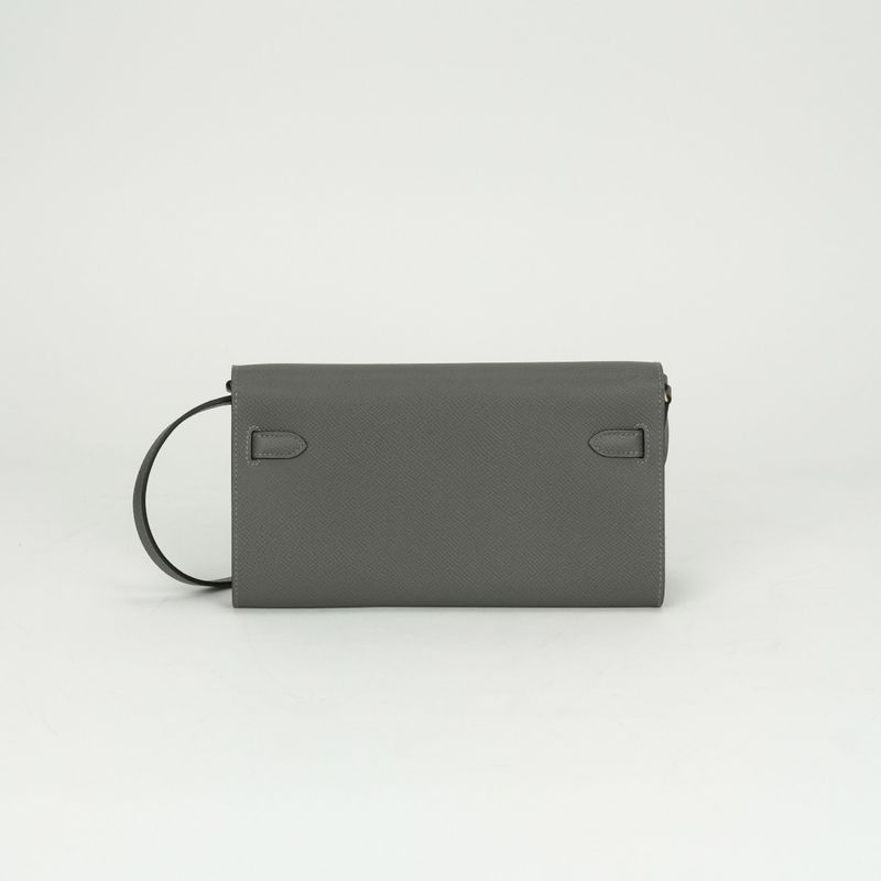 Hermes Kelly Wallet to Go Epsom Grismeyer Gray Gold