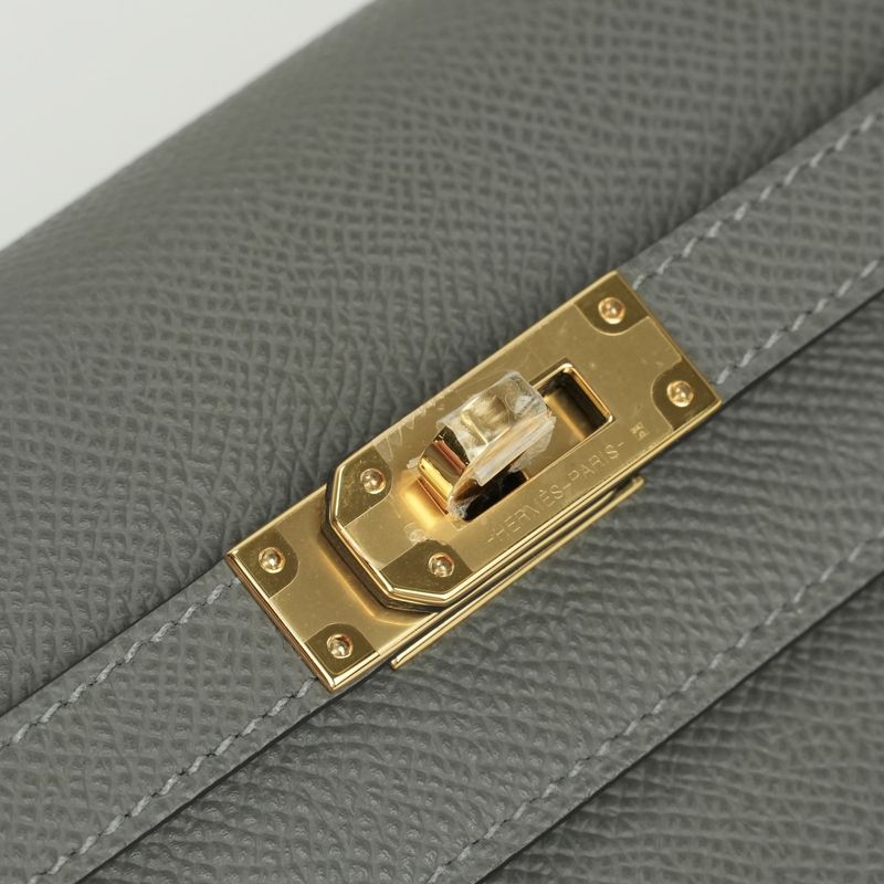 Hermes Kelly Wallet to Go Epsom Grismeyer Gray Gold