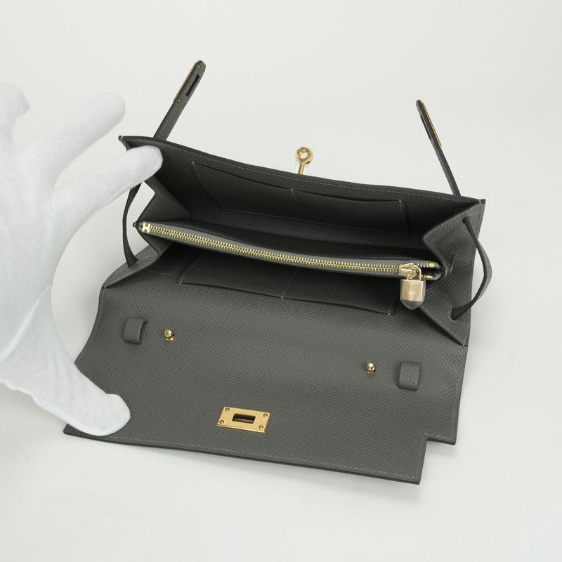 Hermes Kelly Wallet to Go Epsom Grismeyer Gray Gold