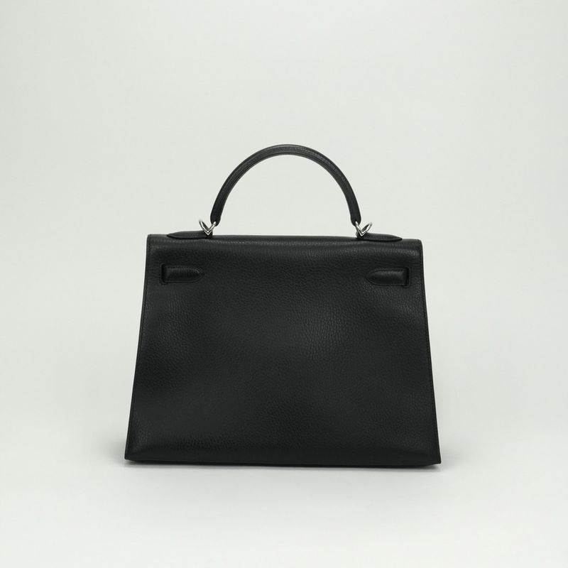 Hermes Kelly 32 Tote Shoulder Bag Ardennes Noir Black Silver Sellier 2-Way