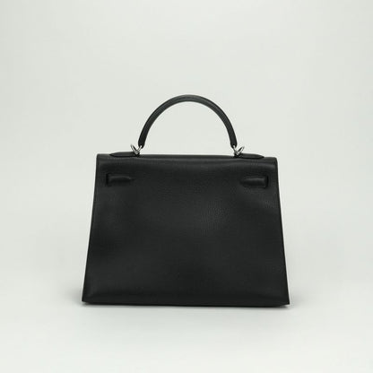 Hermes Kelly 32 Tote Shoulder Bag Ardennes Noir Black Silver Sellier 2-Way