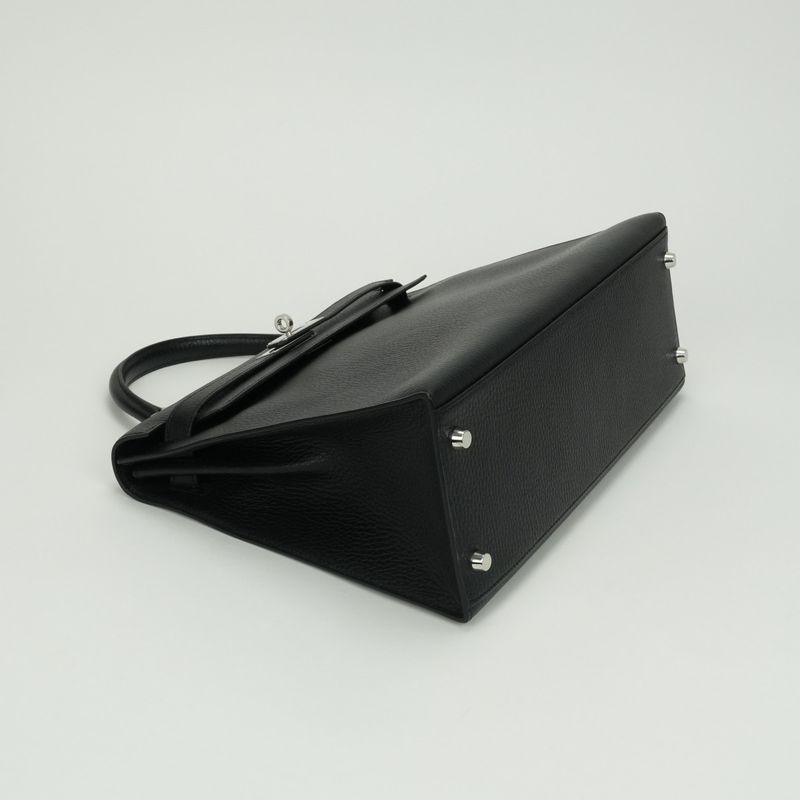 Hermes Kelly 32 Tote Shoulder Bag Ardennes Noir Black Silver Sellier 2-Way