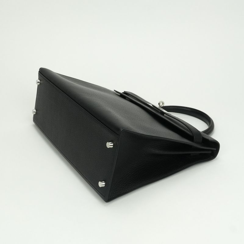 Hermes Kelly 32 Tote Shoulder Bag Ardennes Noir Black Silver Sellier 2-Way