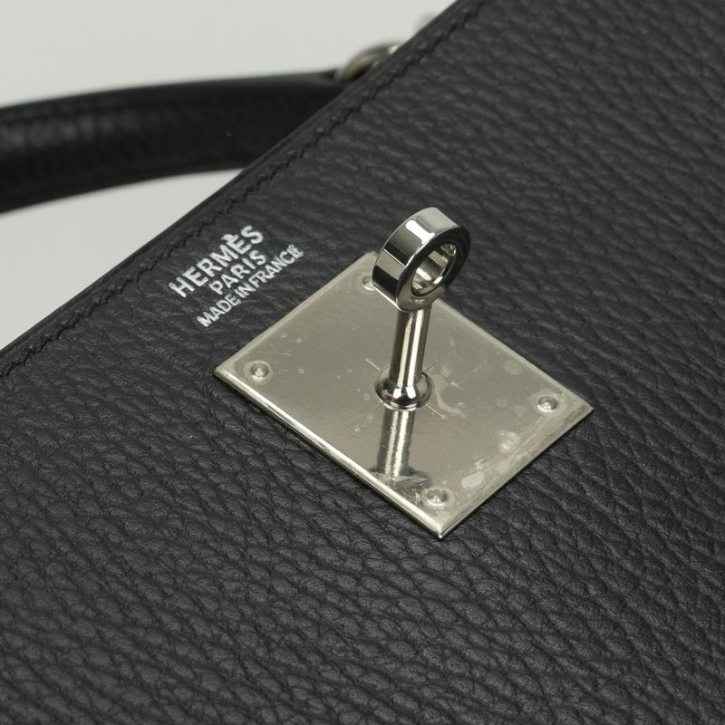 Hermes Kelly 32 Tote Shoulder Bag Ardennes Noir Black Silver Sellier 2-Way