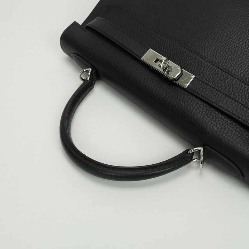 Hermes Kelly 32 Tote Shoulder Bag Ardennes Noir Black Silver Sellier 2-Way