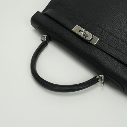 Hermes Kelly 32 Tote Shoulder Bag Ardennes Noir Black Silver Sellier 2-Way