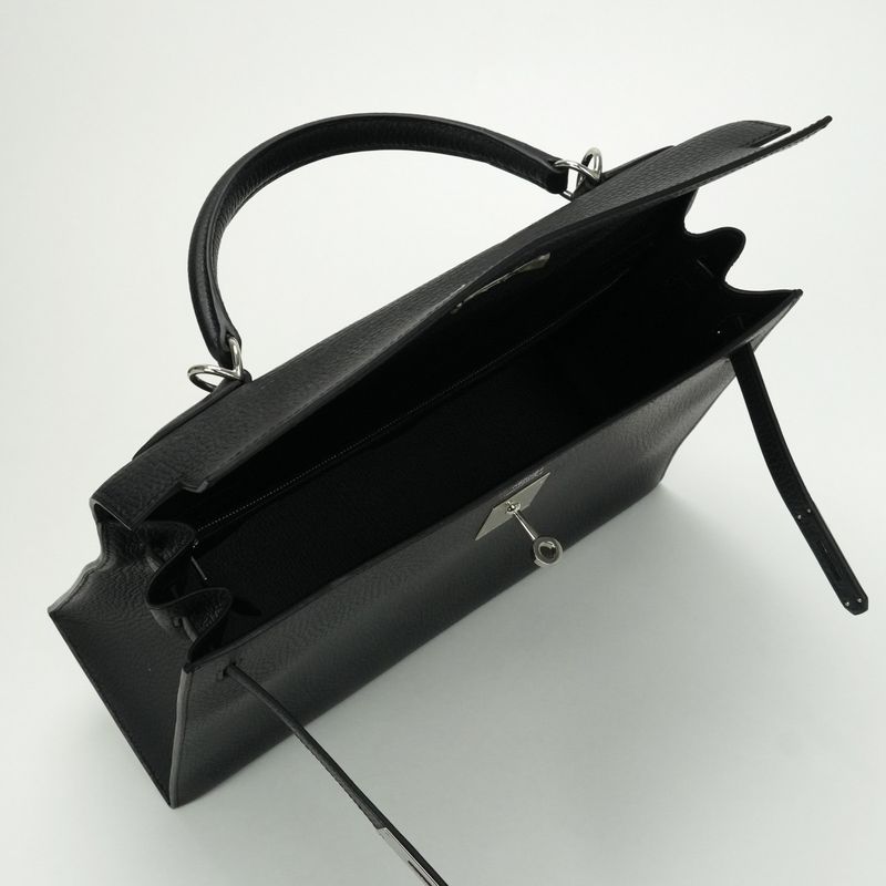 Hermes Kelly 32 Tote Shoulder Bag Ardennes Noir Black Silver Sellier 2-Way