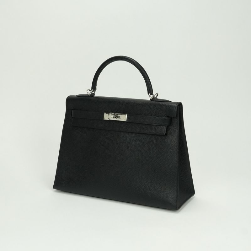 Hermes Kelly 32 Tote Shoulder Bag Ardennes Noir Black Silver Sellier 2-Way
