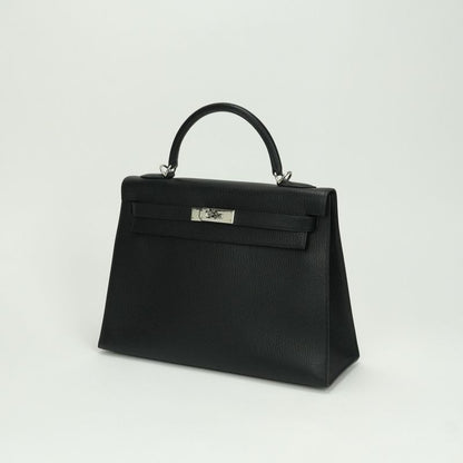 Hermes Kelly 32 Tote Shoulder Bag Ardennes Noir Black Silver Sellier 2-Way