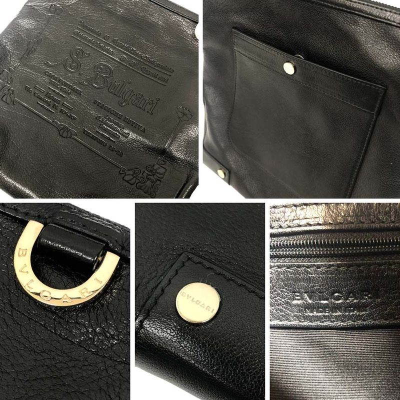 Bvlgari Leather Shoulder Bag Collezone Black