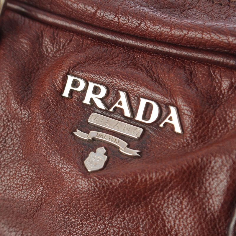 Prada Washed Leather Mini Boston Bag Brown