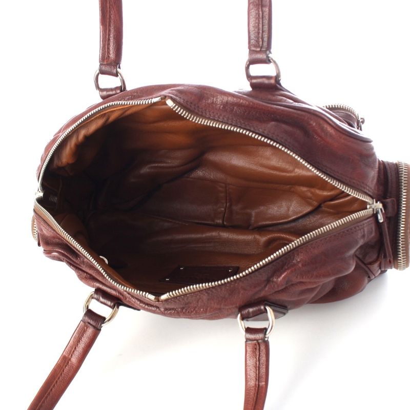 Prada Washed Leather Mini Boston Bag Brown