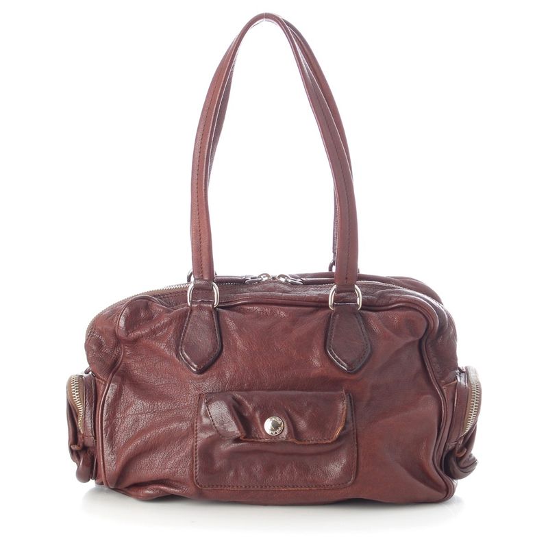 Prada Washed Leather Mini Boston Bag Brown