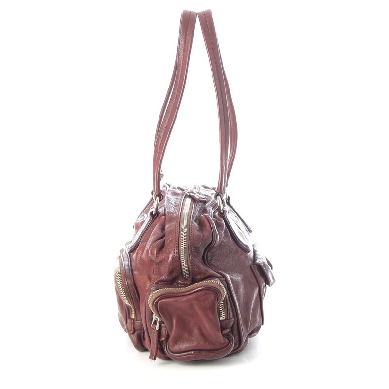 Prada Washed Leather Mini Boston Bag Brown