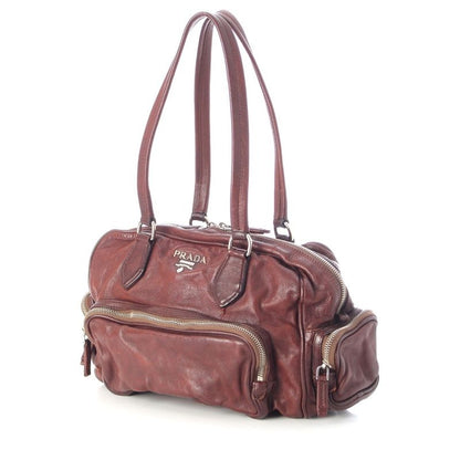Prada Washed Leather Mini Boston Bag Brown