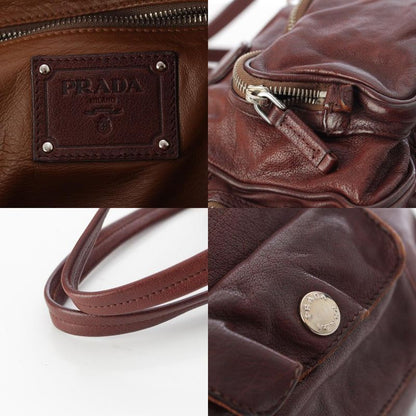 Prada Washed Leather Mini Boston Bag Brown