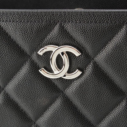 Chanel 23k Caviar Leather Quilted CC Logo Chain Tote Black Silver