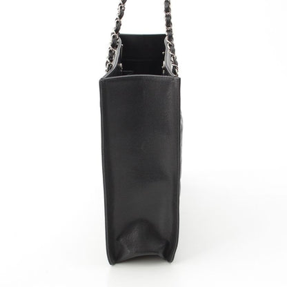 Chanel 23k Caviar Leather Quilted CC Logo Chain Tote Black Silver