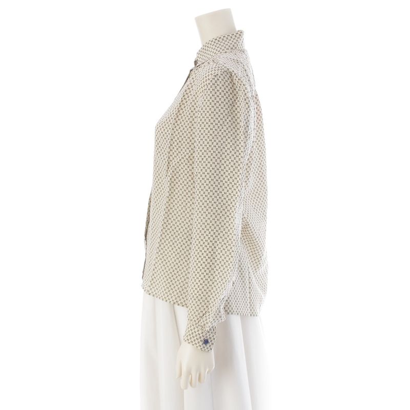 Chanel Silk Dead Stock CC Logo Monogram Long Sleeve Shirt Blouse Top Off White