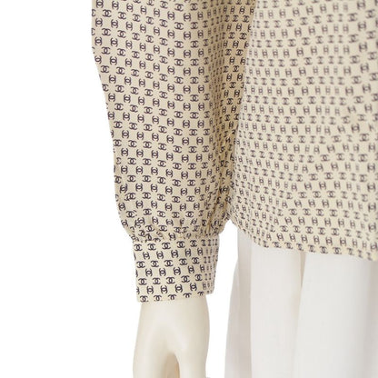 Chanel Silk Dead Stock CC Logo Monogram Long Sleeve Shirt Blouse Top Off White