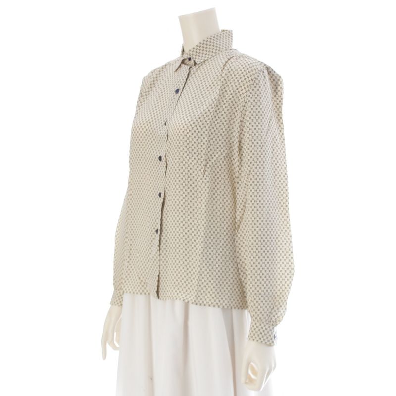 Chanel Silk Dead Stock CC Logo Monogram Long Sleeve Shirt Blouse Top Off White