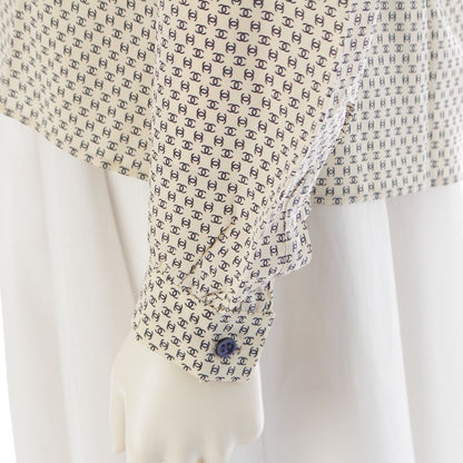 Chanel Silk Dead Stock CC Logo Monogram Long Sleeve Shirt Blouse Top Off White