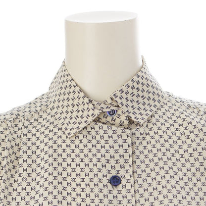 Chanel Silk Dead Stock CC Logo Monogram Long Sleeve Shirt Blouse Top Off White