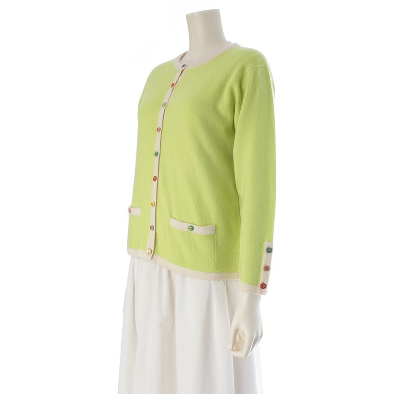 Chanel Cashmere CC Logo Multicolor Button Short Sleeve Top Long Cardigan