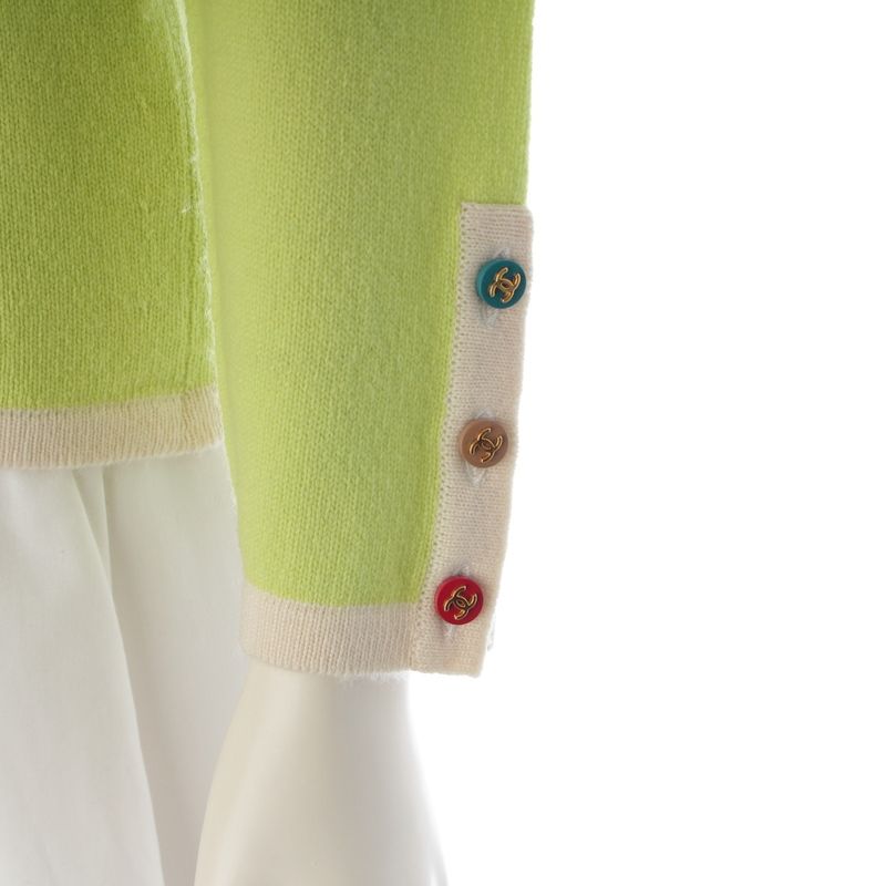 Chanel Cashmere CC Logo Multicolor Button Short Sleeve Top Long Cardigan