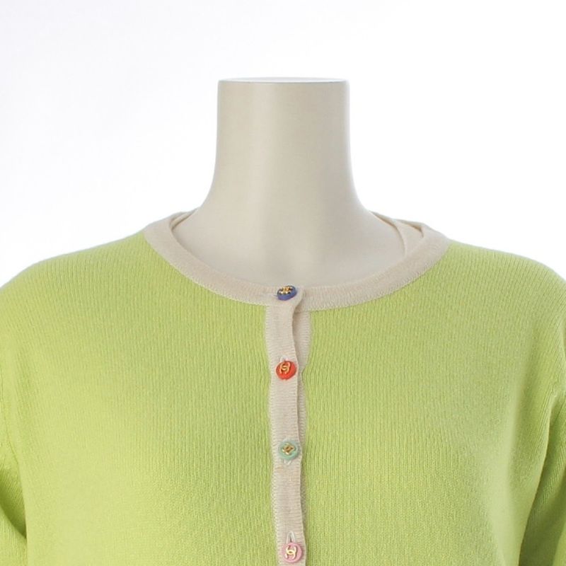 Chanel Cashmere CC Logo Multicolor Button Short Sleeve Top Long Cardigan