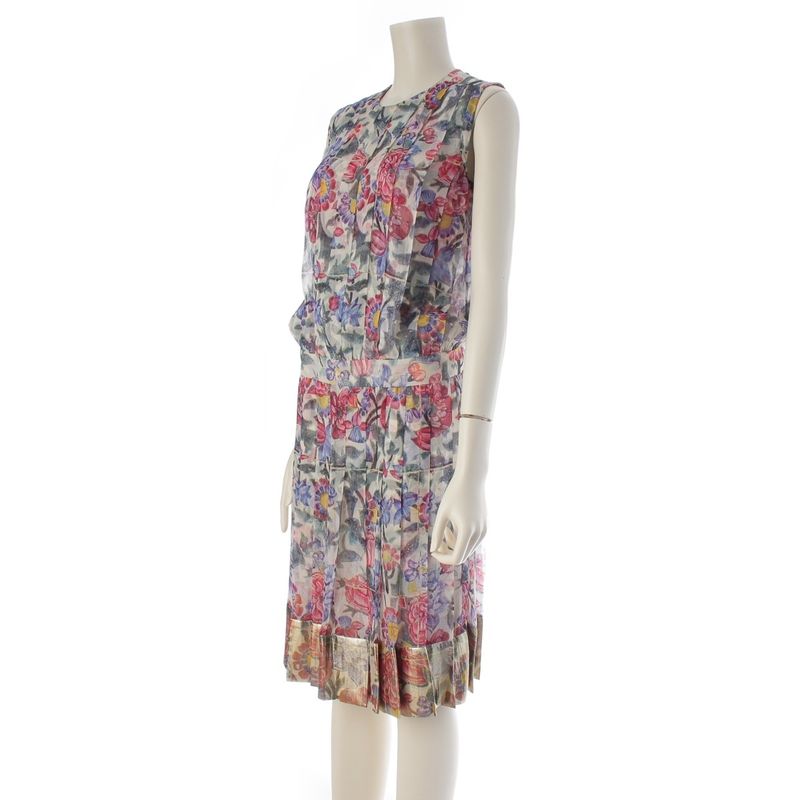 Chanel Silk Floral Sleeveless Dress Multicolor 34
