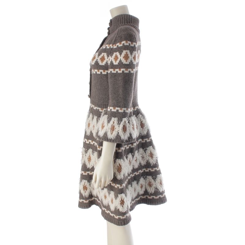 Chanel Wool Yak Cashmere Fleece Knit Dress High Neck Gray Brown 34
