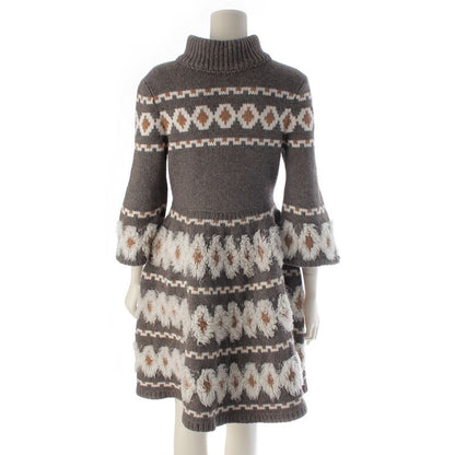 Chanel Wool Yak Cashmere Fleece Knit Dress High Neck Gray Brown 34