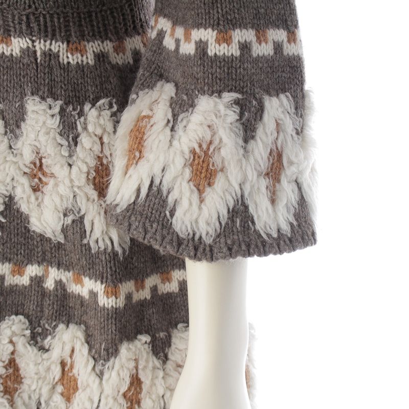 Chanel Wool Yak Cashmere Fleece Knit Dress High Neck Gray Brown 34