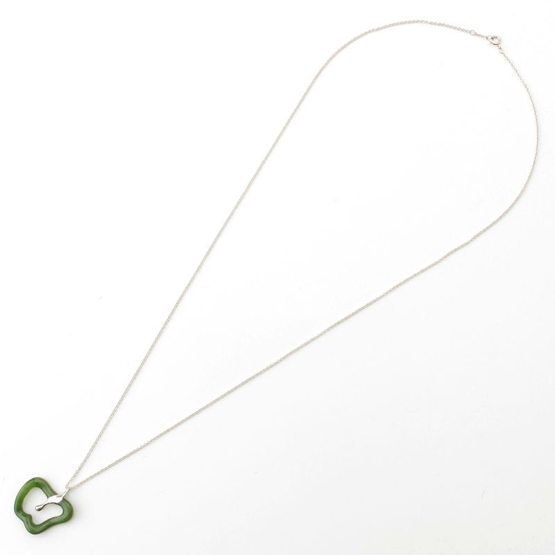 Tiffany & Co Elsa Peretti Green Jade Apple Long Necklace Silver