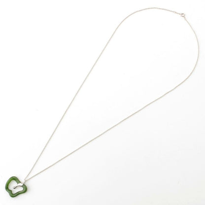 Tiffany & Co Elsa Peretti Green Jade Apple Long Necklace Silver