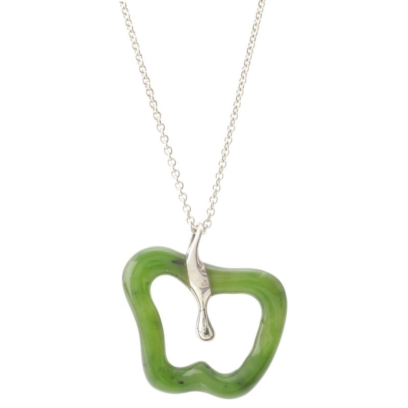 Tiffany & Co Elsa Peretti Green Jade Apple Long Necklace Silver