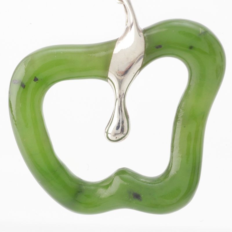 Tiffany & Co Elsa Peretti Green Jade Apple Long Necklace Silver